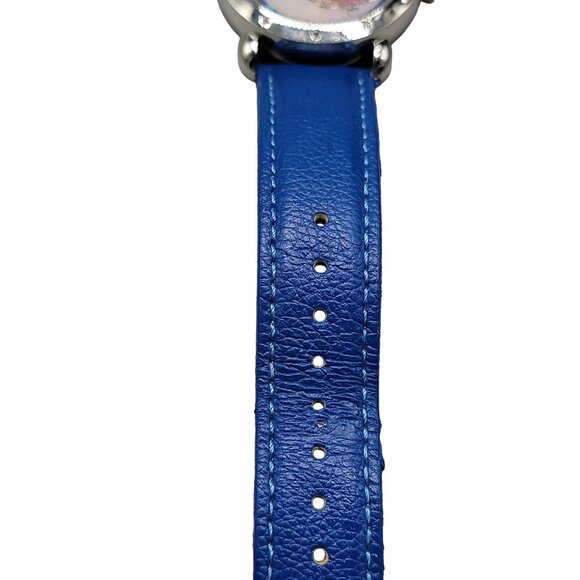 Bertha Ashley Owl Watch Crystal Bezel 38mm Silver Tone 7.5" Blue Leather Band - Picture 10 of 16